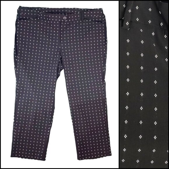 Lane Bryant Ankle Dress Career Pant Polka Dot Stretch Pockets B&W Plus Sz 26P - Picture 1 of 12